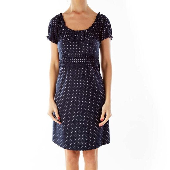 BCBGMaxAzria Dresses & Skirts - BCBG MaxAzria Navy White Scrunched Polka-Dot Day Dress